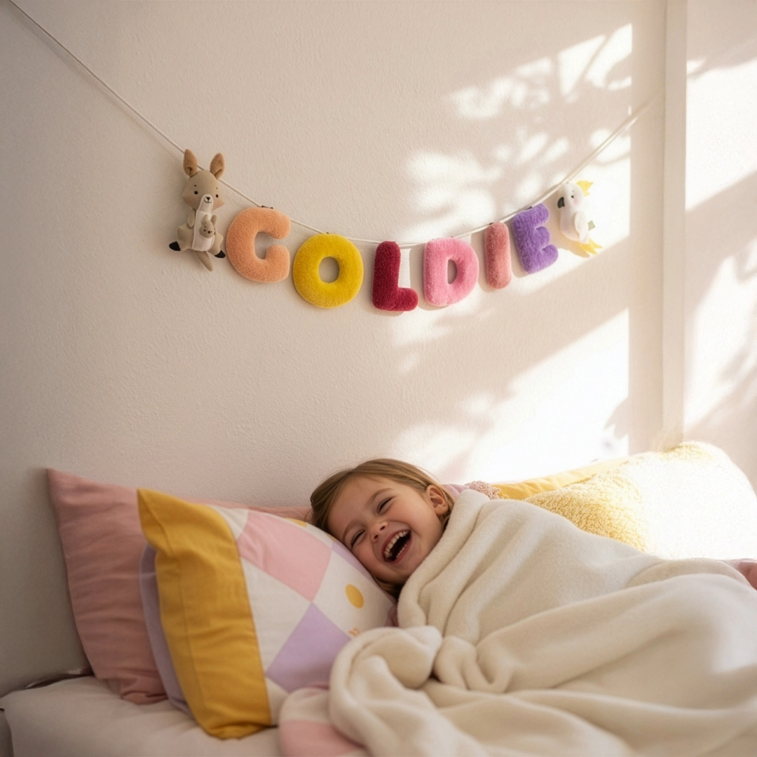 Custom Kids’ Name Nursery Garland – Tiny Tales (Goldie)