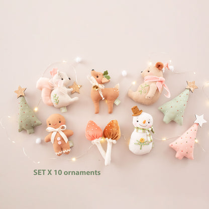 Peach Christmas Ornaments Set